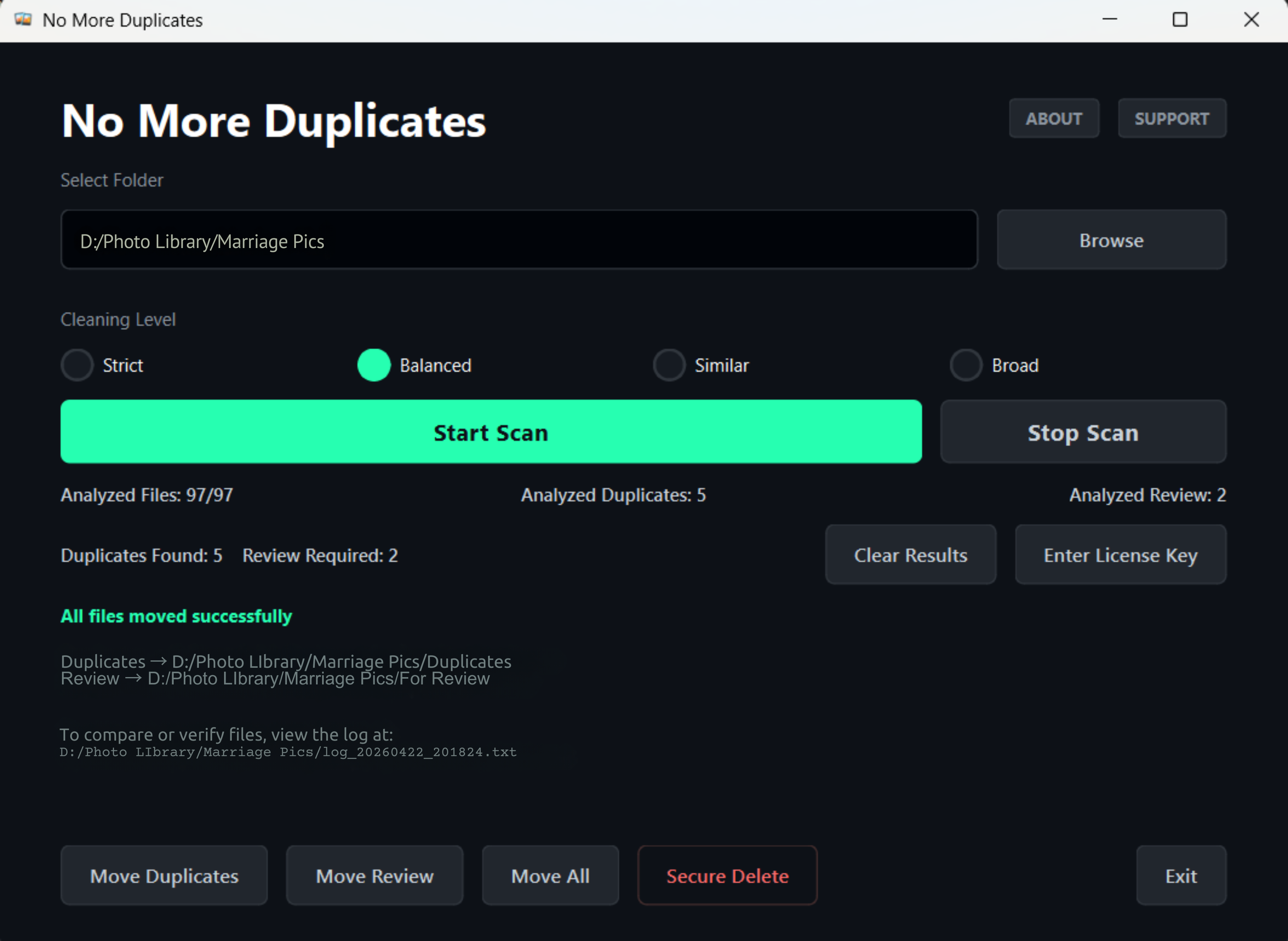 NMD Software User Interface - Scan Completed on Windows